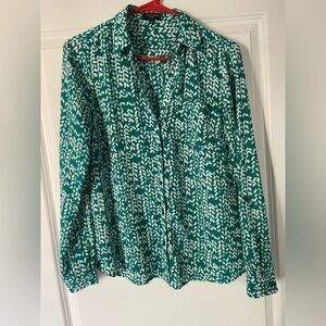 The Limited Green and White Patterned Blouse Small long sleeve